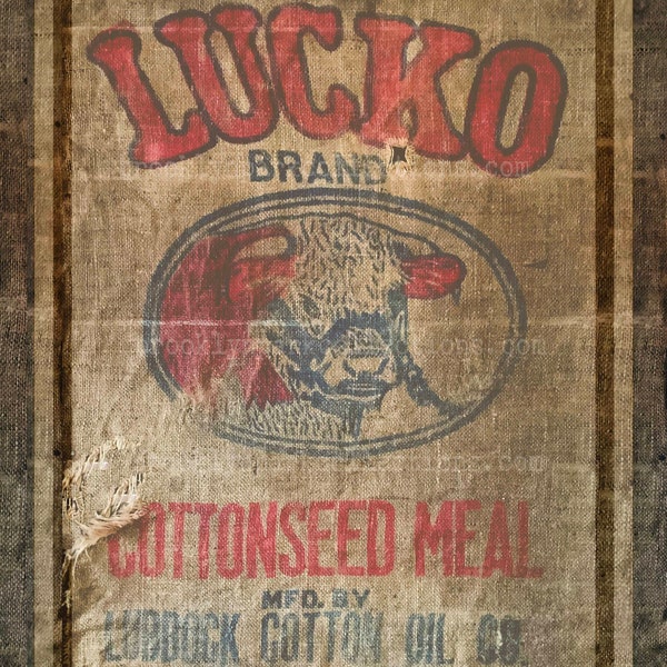 Lucko Brand, Feed Sack, Farm Cow, Instant Digital Download, Sublimation PNG. Fabric, Art, Print
