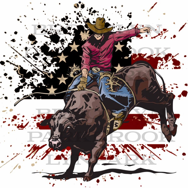 American Bull Rider, rodéo, cow-boy, drapeau, téléchargement numérique, sublimation PNG, impression d'art