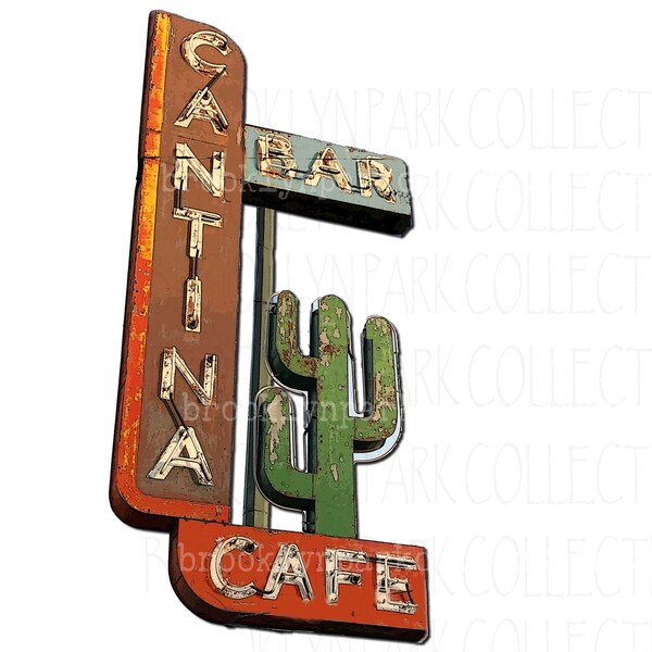vintage Cantina Bar Cafe Sign Art, Téléchargement NUMÉRIQUE instantané, Sublimation PNG, Impression d’art