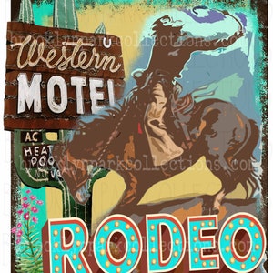 Rodeo, Bucking Horse, Western, Cactus, Vintage, INSTANT DIGITAL Download, Sublimation PNG, Art Print