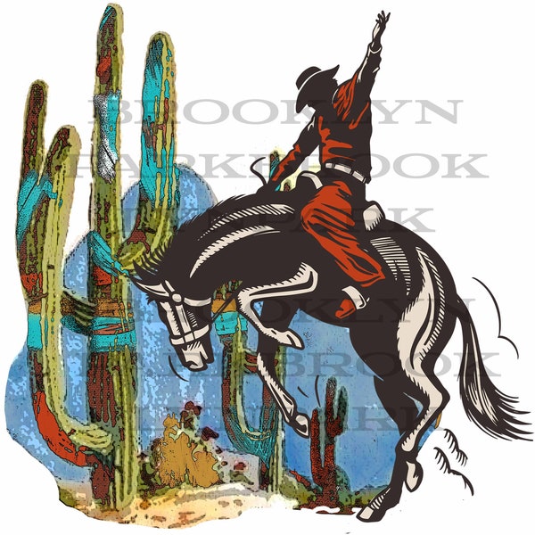 Rodeo Cowboy, Cactus, Aztec, Bucking Horse, Téléchargement NUMÉRIQUE instantané, Sublimation PNG, Graphisme