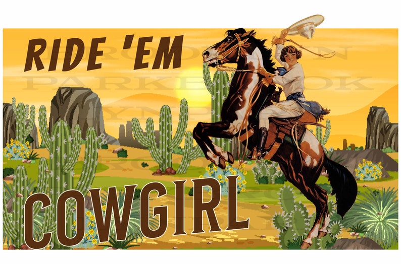 Ride 'em Cowgirl Rodeo Bucking Horse Cactus INSTANT - Etsy