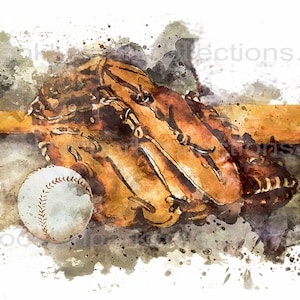 Watercolor Baseball, bat glove art, Instant Digital Download, Sublimation PNG,