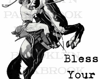 Sassy Cowgirl, Bless Your Heart,  Instant Digital Download - Sublimation - PNG Art Print