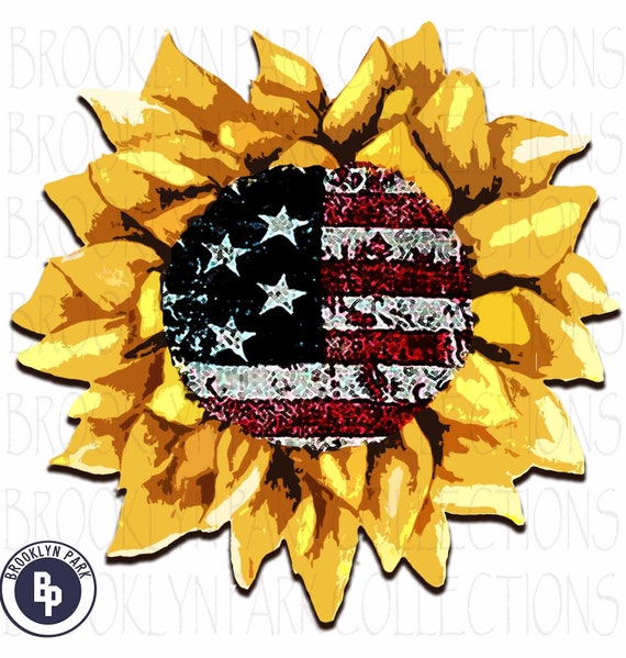 American Flag Sunflower Watercolor Instant Digital Download Sublimation Png Clip Art Print
