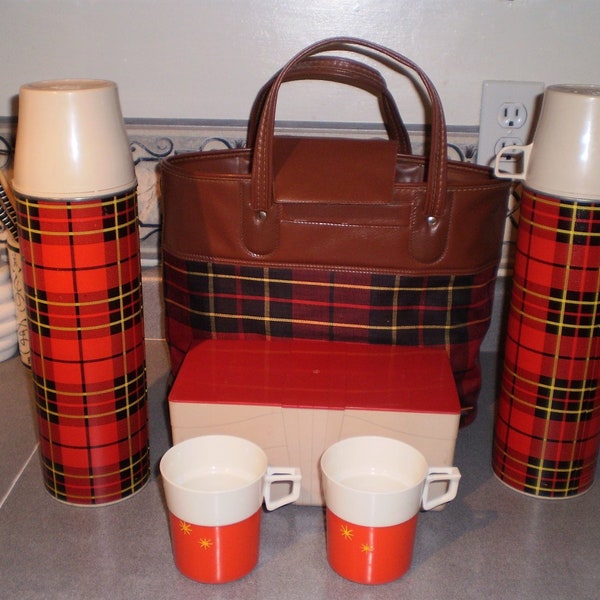 vintage Six piece Thermos Set