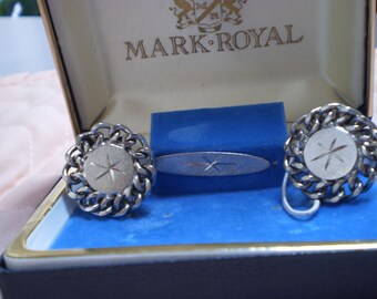 Silverplated Cufflinks and Tie Clip by Mark Royal