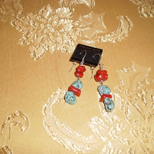 Large chunky Magnesite Turquoise and Sponge Coral Necklace Set image 2
