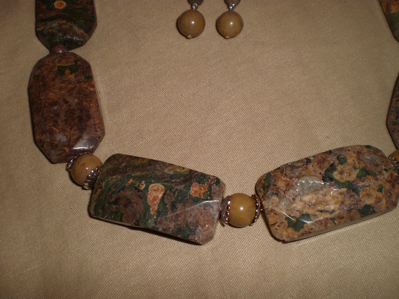 Faceted chunky Unakite Necklace Set image 3