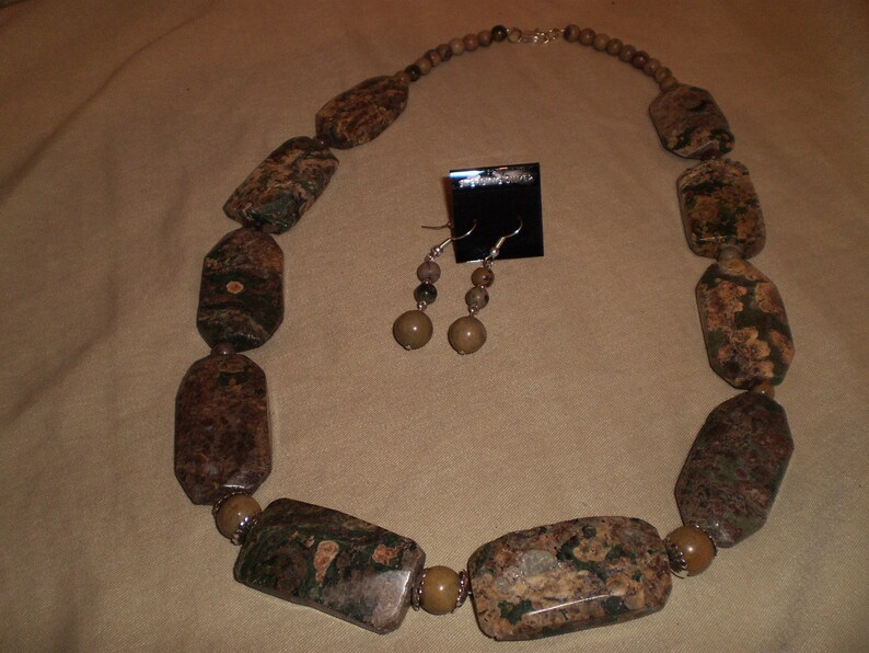 Faceted chunky Unakite Necklace Set image 2