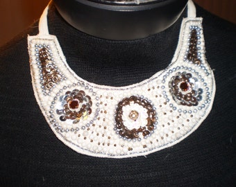 Beaded, Sequined and Rhinestone Interchangable Collar with Tie Back