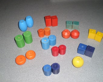 Assorted Twenty Five Colored Wooden Geometric Blocks/Cylinders