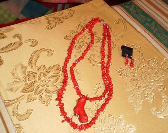 Double-Stranded, Polished, Red, Sponge Coral Necklace Set