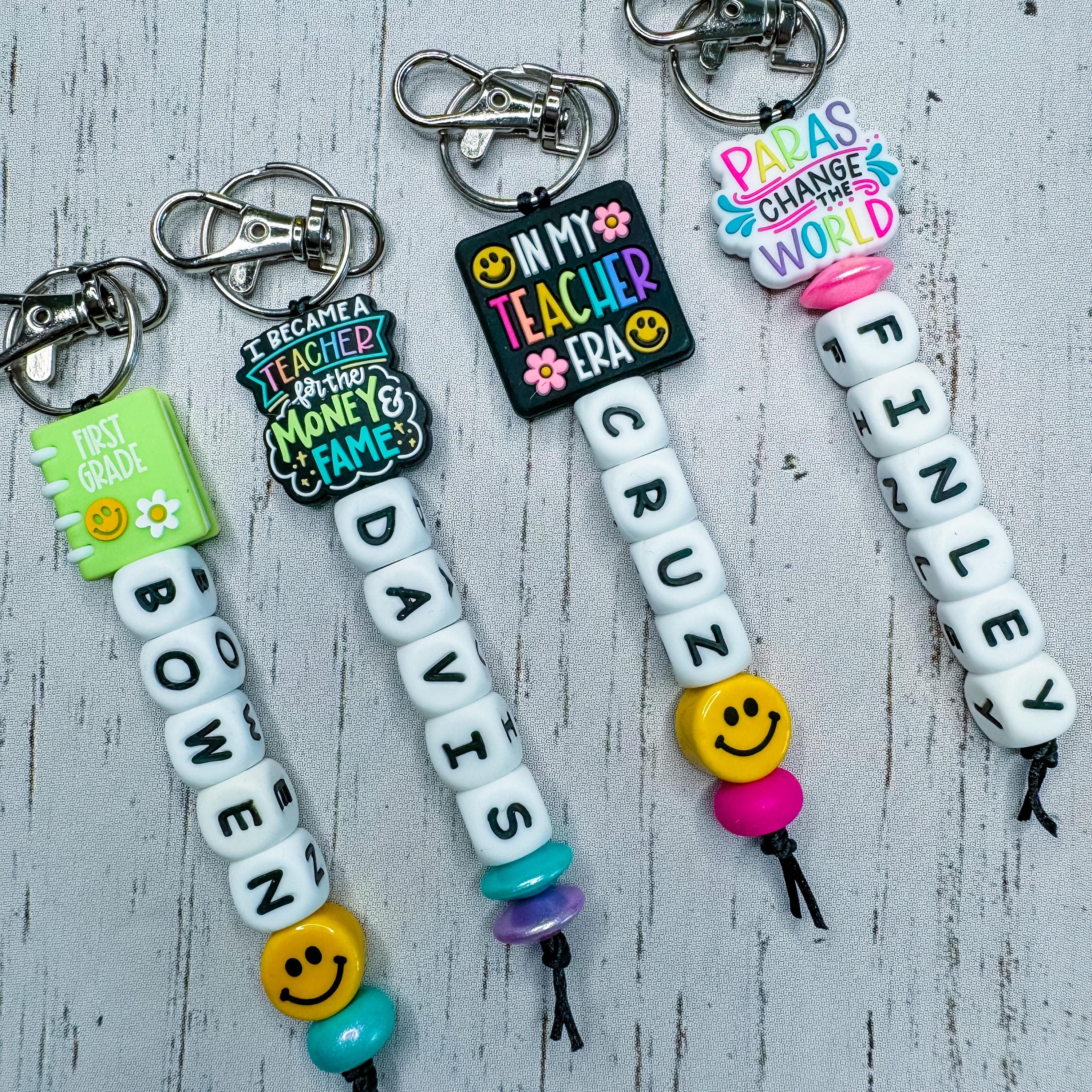 Personalized Teacher Keychain Bag Tag | Teacher Bag Tag | Teacher Gift Name Tag | Silicone Bead Keychain Bag Tag | Teacher Appreciation Gift