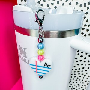 Teacher Cup Straw Charm | A+ Teacher Paper Heart Silicone Bead Charm | Teacher Gift | Beaded Charm for Tumbler Cup Straw