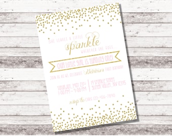 Pink and Gold Birthday Invitation | Party Invitation | 1st 2nd Any Age Birthday | Girl&#39;s Birthday | Glitter Birthday | Princess | Digital