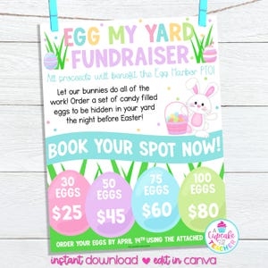 Sjabloon Egg My Yard-inzamelingsactie | Bewerkbare flyer voor inzamelingsactie voor paaseieren zoeken | PTO-voorjaarsactie voor inzamelingsactie | Bewerken op canvas