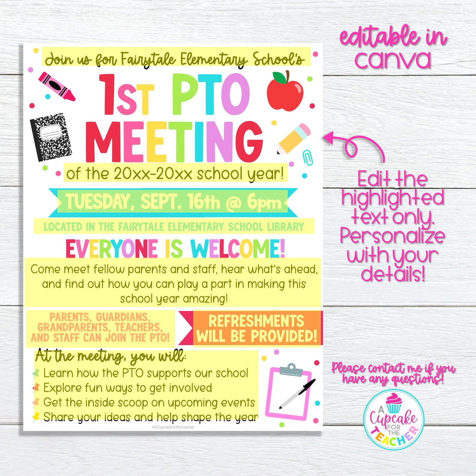 Editable First PTO Meeting Flyer Template | Back to School PTO PTA ...