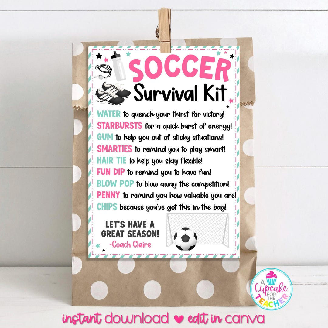 Editable Soccer Survival Kit Bag Tag | Team Gift (digital Download) - Etsy