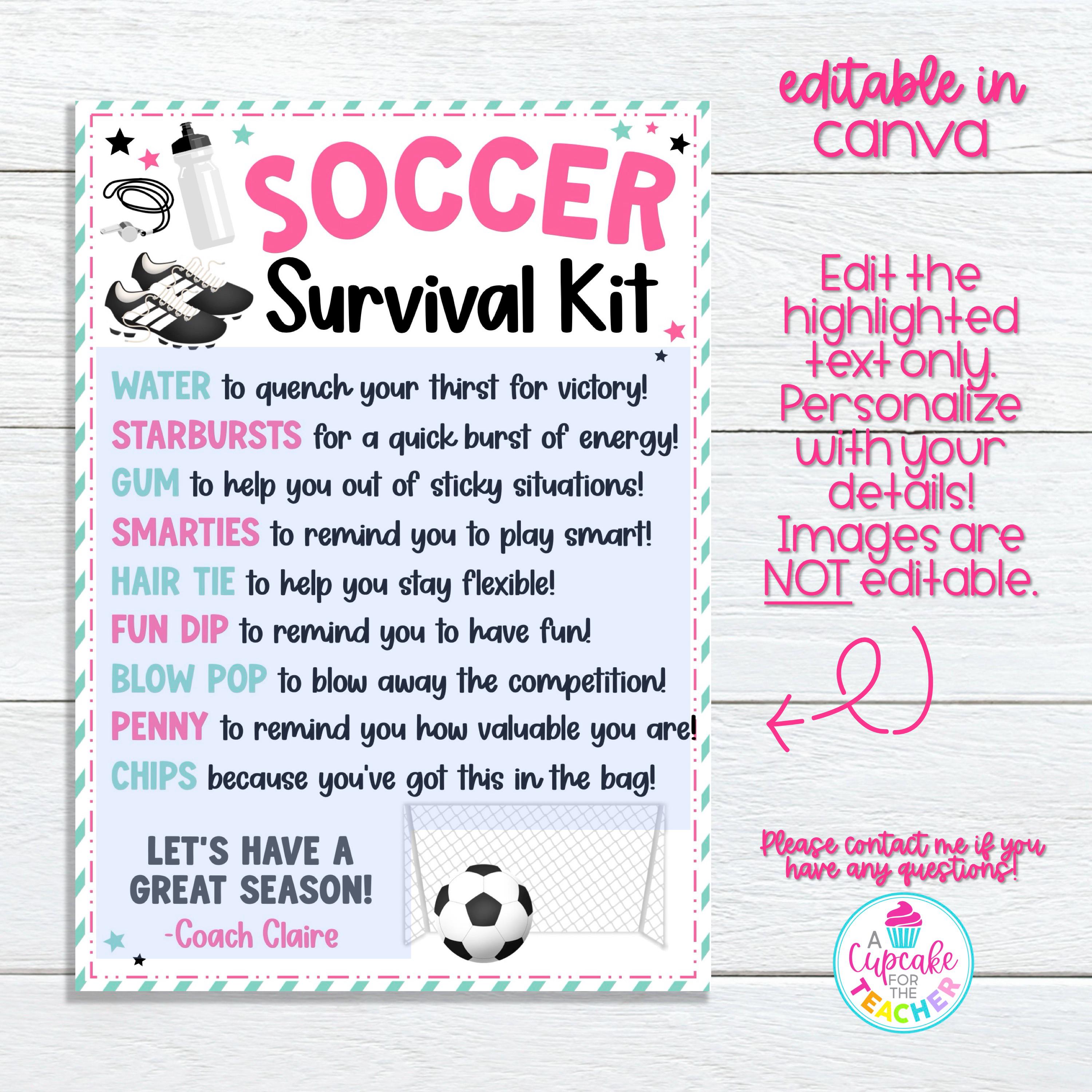 Editable Soccer Survival Kit Bag Tag | Team Gift (digital Download) - Etsy
