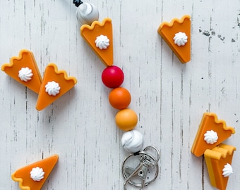 Teacher Lanyard / Pumpkin Pie Silicone Bead Lanyard / Thanksgiving Lanyard / Fall Lanyard / Teacher Gift / Lanyard for ID Badge or Keys
