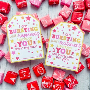 Bursting With Excitement Because You Are In My Class Printable Gift Tag | Welcome Back to School Student Gift Tag | Valentine&#39;s Day Gift Tag