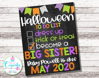 Halloween Big Sister Announcement | Halloween Pregnancy Announcement | Big Sister Checklist | Big Sister To Do List | Chalkboard | Digital