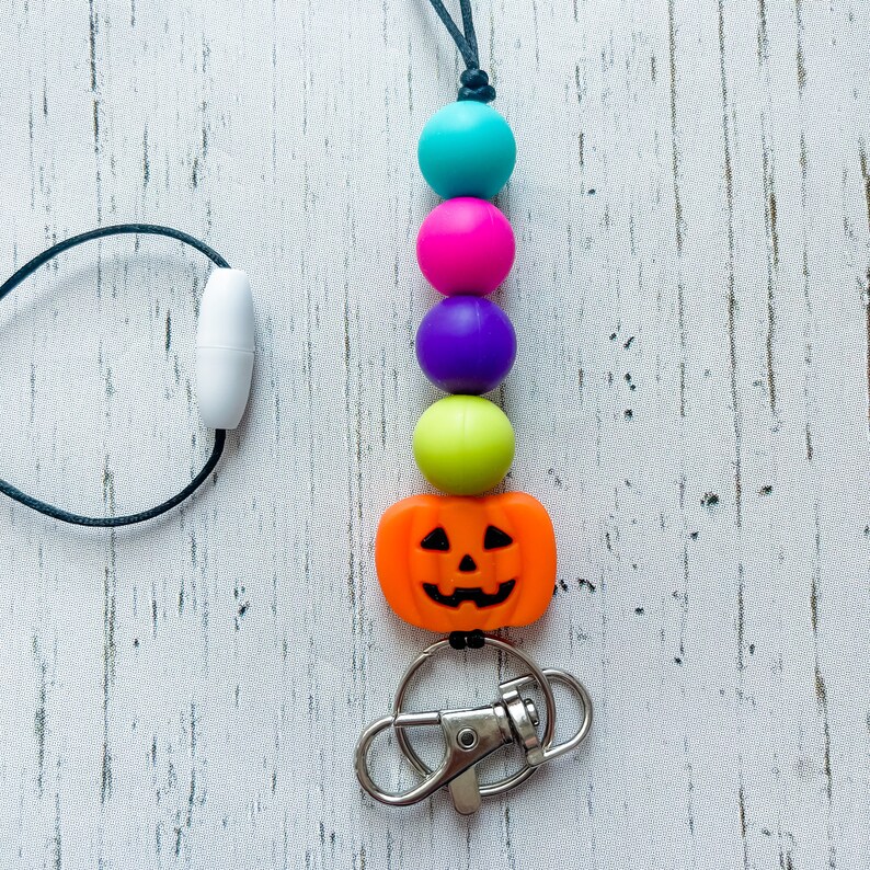 Teacher Lanyard Halloween Silicone Bead Lanyard Pumpkin Etsy