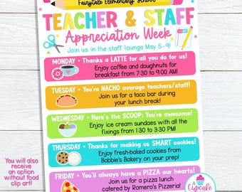 Editable Teacher Appreciation Week Flyer Template | Teacher & Staff Appreciation Schedule Itinerary | PTO PTA Event Newsletter | Edit Canva