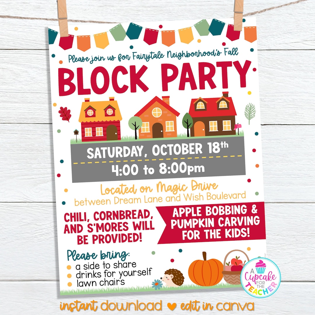 Fall Block Party Template | Editable Autumn Neighborhood Block Party ...