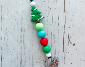 Teacher Lanyard | Christmas Silicone Bead Lanyard | Christmas Tree Lanyard | Winter Tree Lanyard | Teacher Gift | Lanyard for ID Badge, Keys