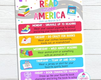 Reading America School Spirit Week Flyer Template | Editable Reading Themed Spirit Week | PTO PTA Elementary Dress Up Days | Edit on Canva