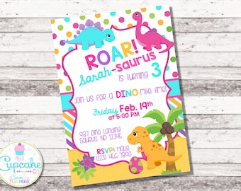 Girl's Dinosaur Birthday Invitation | Pink Dinosaur Party Invitation | Dinosaur Girl | Dino Invite | Girl Birthday | Pink Dinosaur | Digital