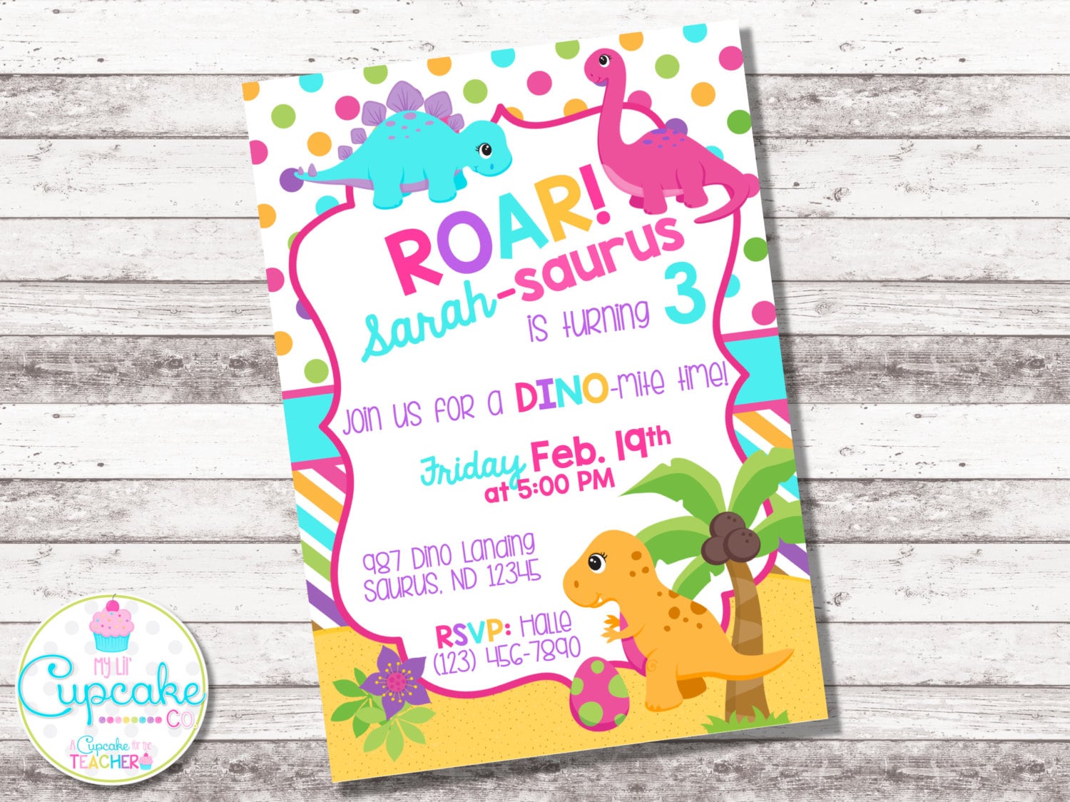 Invitations EDITABLE OneASaurus Dinosaur Birthday Invitation Pink