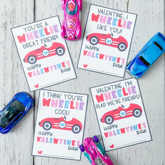 Wheelie Valentine's Day Gift Tags | Car Valentines | Race Car Valentine | Wheelie Great Friend | DIY Valentines | Gift Tag | Digital