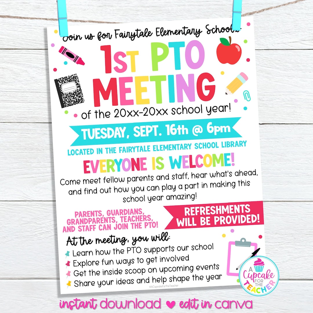 Editable First PTO Meeting Flyer Template | Back to School PTO PTA ...