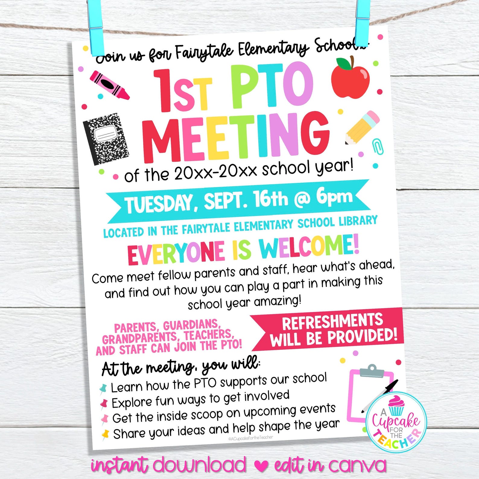 Editable First PTO Meeting Flyer Template | Back to School PTO PTA ...