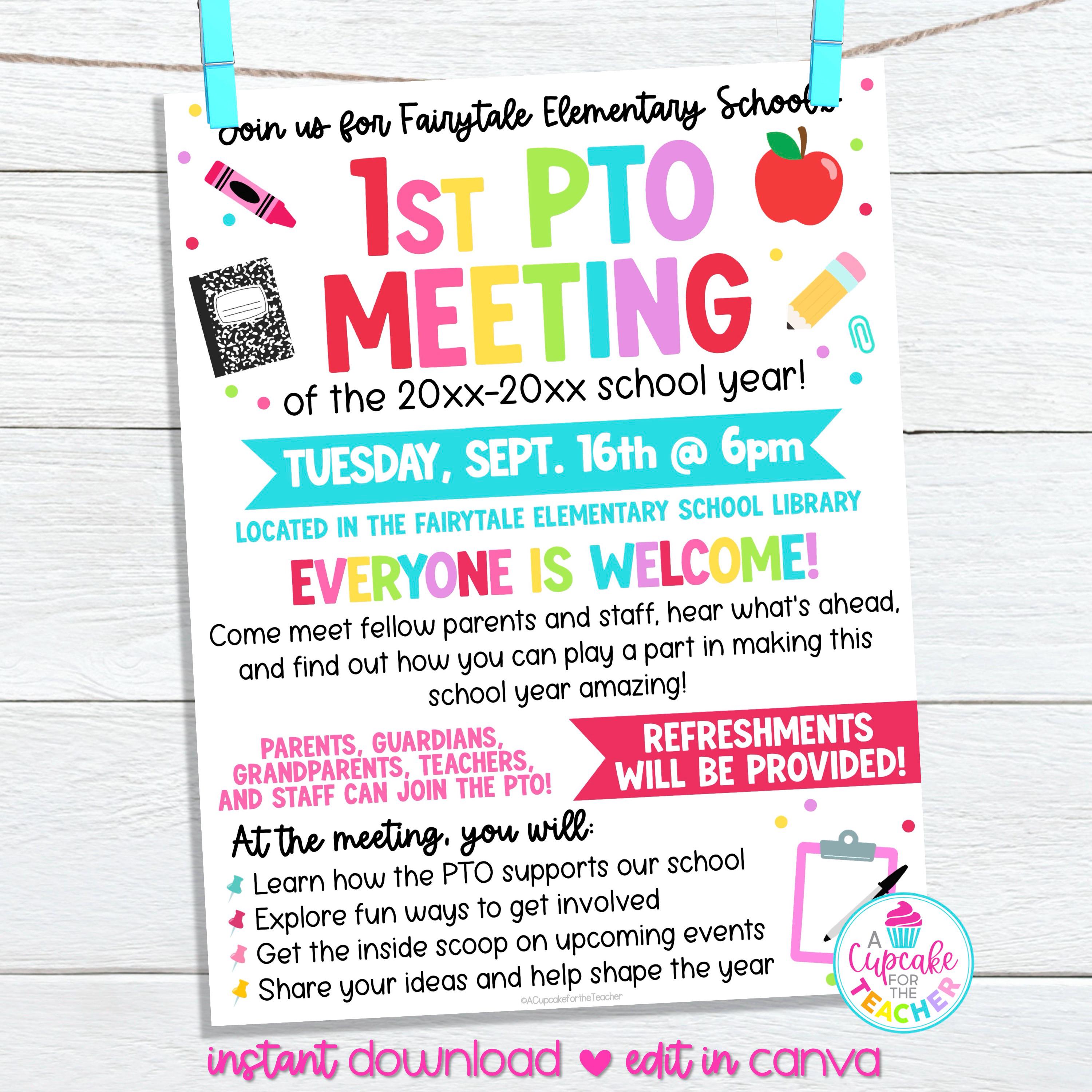 Editable First PTO Meeting Flyer Template | Back to School PTO PTA  Invitation | Join Parent Teacher Organization Association | Edit in Canva -  Etsy Australia