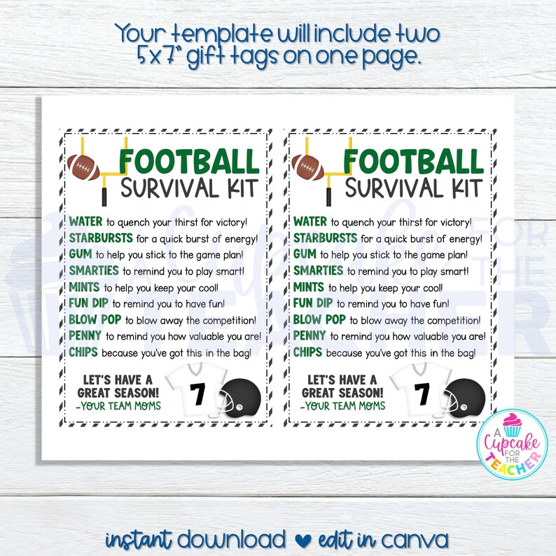Football Survival Kit Bag Tag Template | Editable Football Player Gift ...