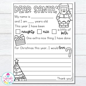 Carta a Papá Noel para colorear / Carta a Papá Noel para imprimir / Lista de deseos navideños para niños / Carta navideña para niños / Carta a Papá Noel