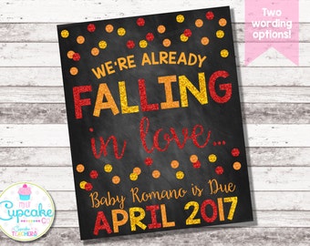 Fall Pregnancy Announcement | Falling in Love | We're Expecting | Chalkboard Sign | Pregnancy Reveal | Fall Autumn Photo Prop | Digital