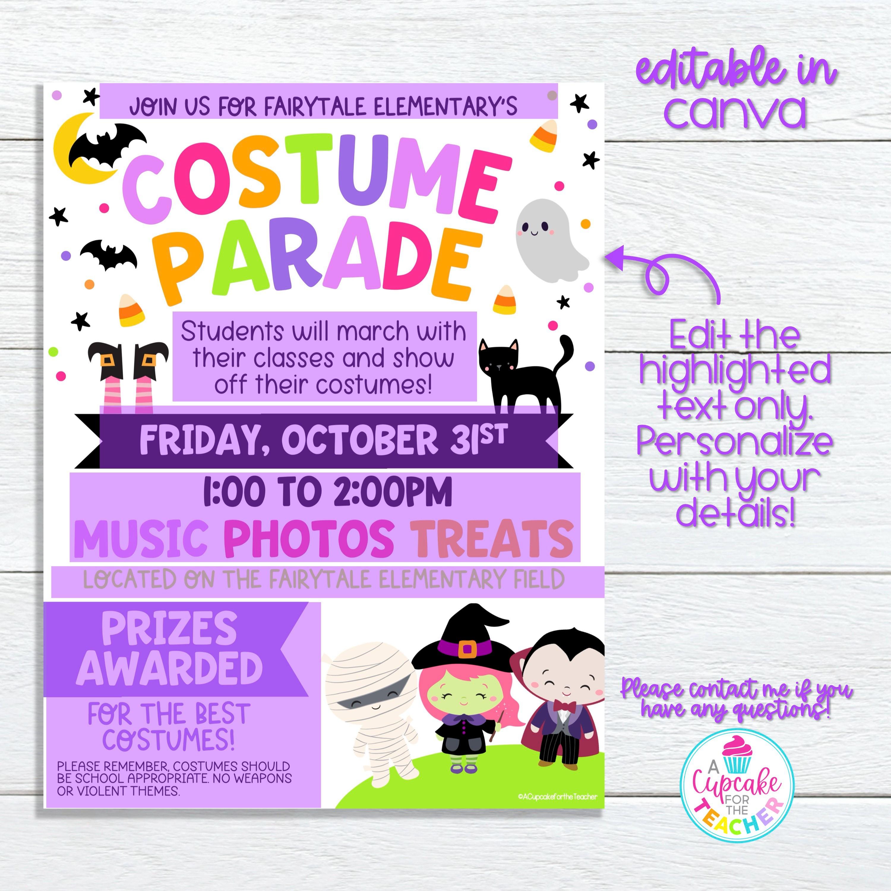 Halloween Costume Parade Flyer Template | Editable Halloween School ...