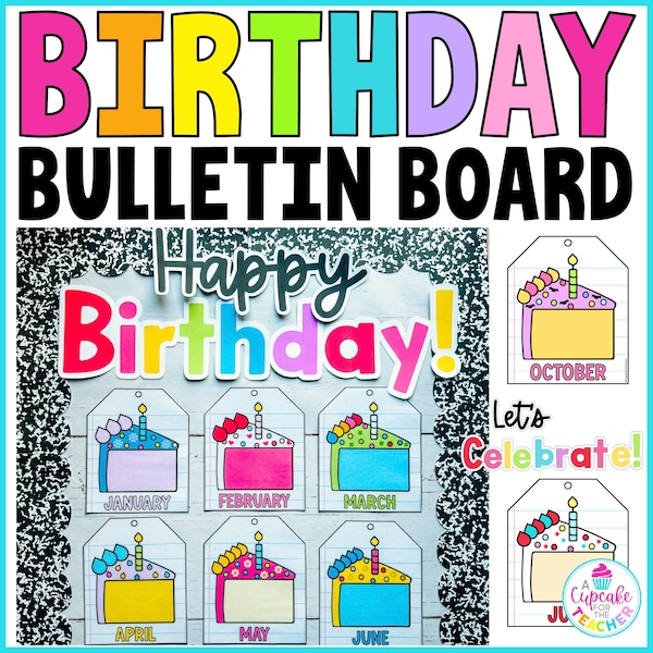 Tablón de anuncios de cumpleaños, decoración para el aula / Exhibición de pastel de cumpleaños feliz