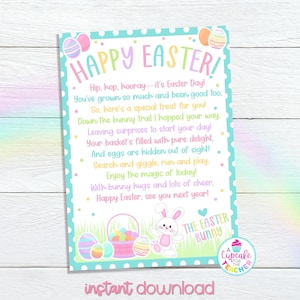 Carta del Conejo de Pascua / Carta del Conejo de Pascua / Nota para Canasta de Pascua para Niños / Nota Imprimible del Conejo de Pascua / Descarga Instantánea