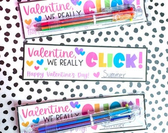 Valentine&#39;s Day Pen Gift Tags | Kids Valentines Printable | INK-credible Valentine We Click | DIY Valentines | Gift Tag | Digital