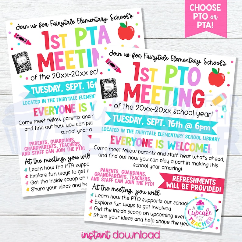 Editable First PTO Meeting Flyer Template | Back to School PTO PTA ...