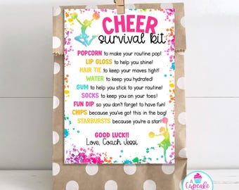 Cheer Survival Kit Bag Tag Template | Editable Cheerleader Gift Tag | Cheer Team Gift | Cheer Mom Coach | Cheer Competition | Edit on Canva