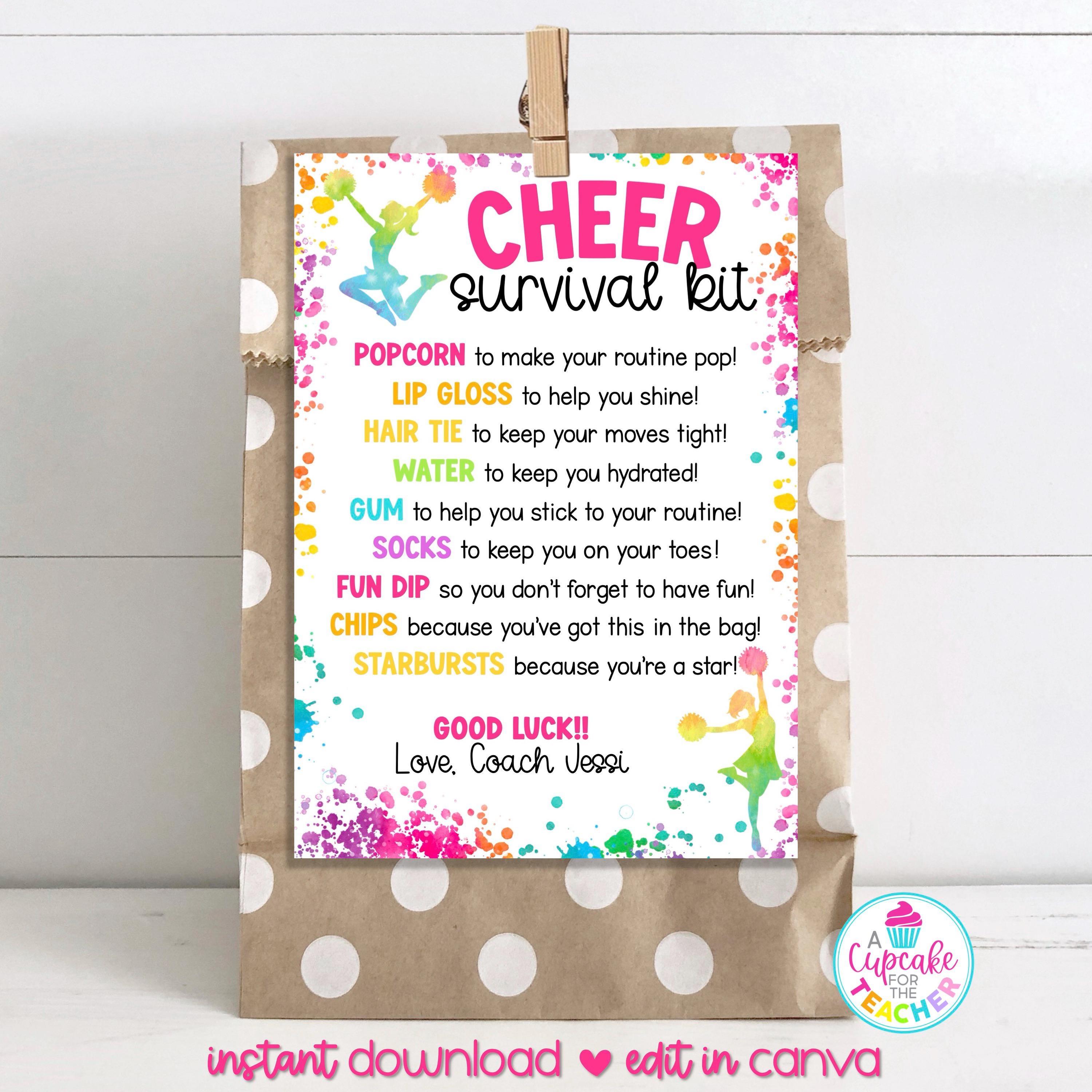 Cheer Survival Kit Bag Tag Template | Editable Cheerleader Gift Tag ...