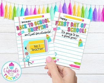 Welkom terug op school cadeaulabel leraar | Cadeaubon voor Back to School Shopping | Cadeau eerste schooldag | Afdrukbare cadeaukaarthouder voor leraar