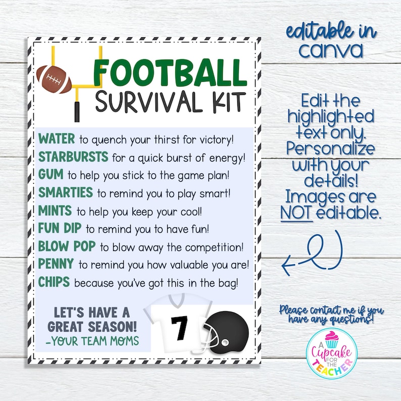 Football Survival Kit Bag Tag Template | Editable Football Player Gift ...